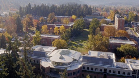 Aerial view of University of Oregon campus