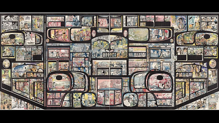 mural of comic panels by Michael Nicoll Yahgulanaas