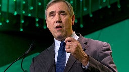 U.S. Senator Jeff Merkley speaks during the U.S. Conference of Mayors meeting in Washington. 