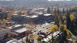 Aerial view of University of Oregon campus during fall
