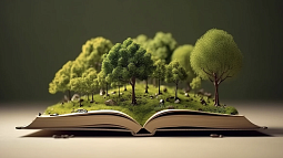 Trees emerging from open book
